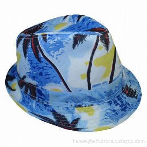 Ashion Hawaii Print Small Beach Fedora Hat with Self Hat Band and Loop Trim